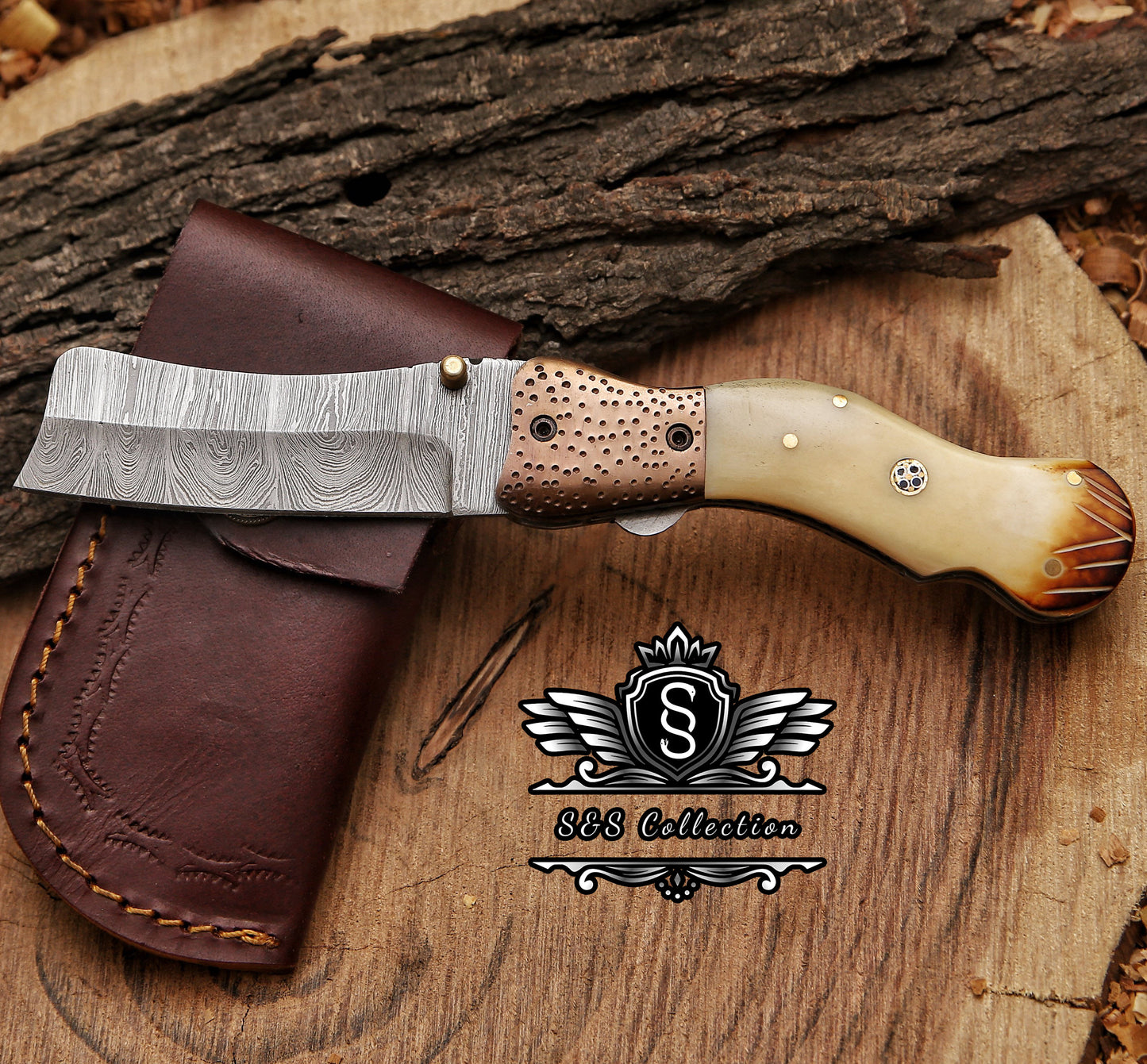 Handmade Damascus steel Pocket Knife Father's Day Gift For Men Groomsman Personalized Gift Wedding Anniversary Gift for Boyfriend Husband