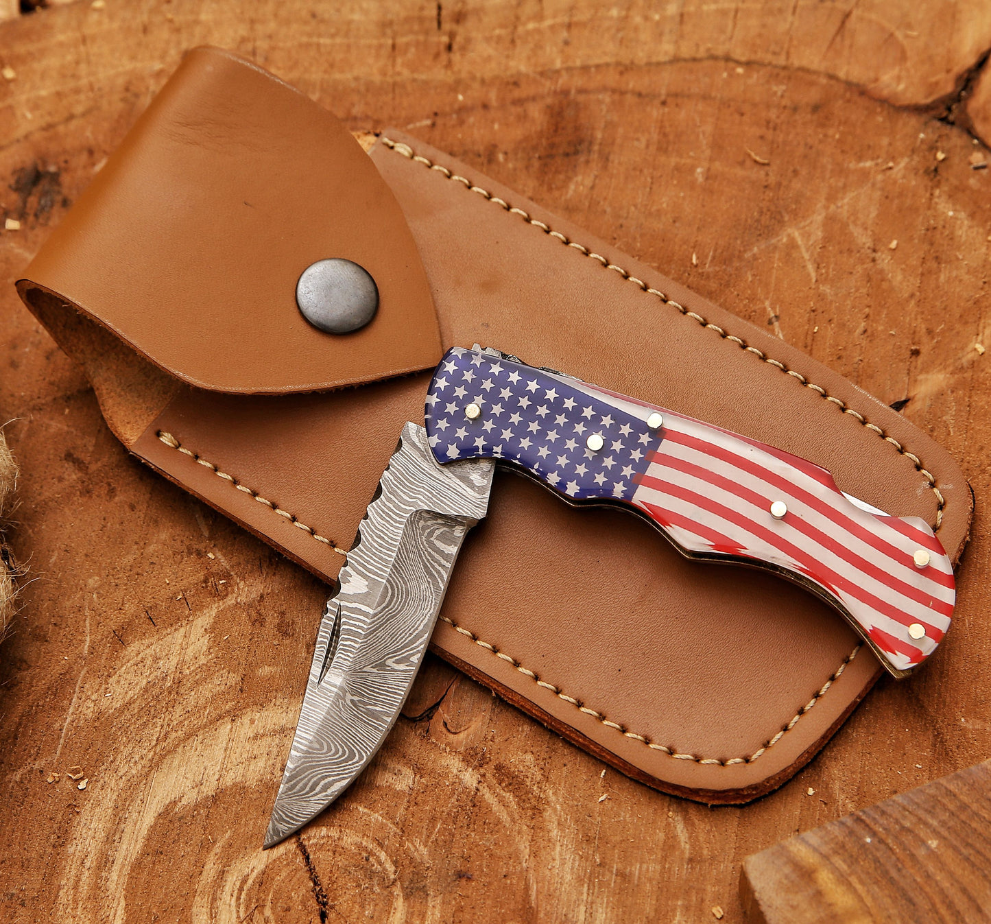Handmade Damascus steel Pocket Knife Father's Day Gift For Men Groomsman Personalized Gift Wedding Anniversary Gift for Boyfriend Husband