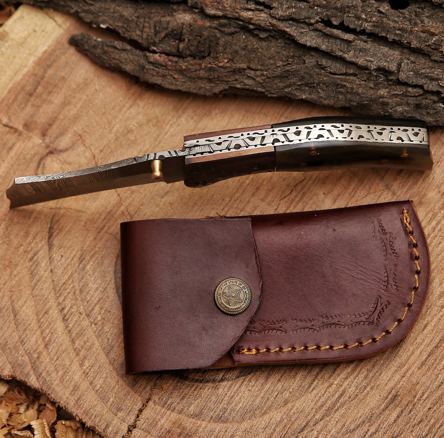 Handmade Damascus steel Pocket Knife Father's Day Gift For Men Groomsman Personalized Gift Wedding Anniversary Gift for Boyfriend Husband