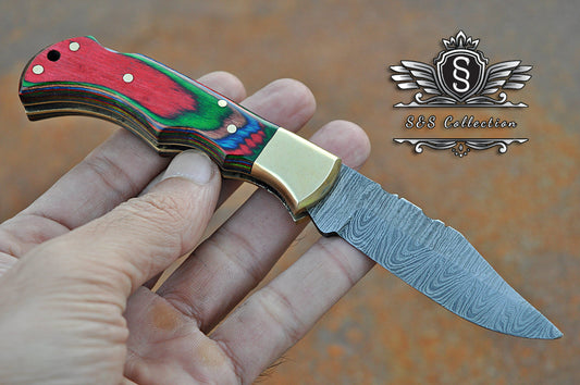 Handmade Damascus steel Pocket Knife Father's Day Gift For Men Groomsman Personalized Gift Wedding Anniversary Gift for Boyfriend Husband