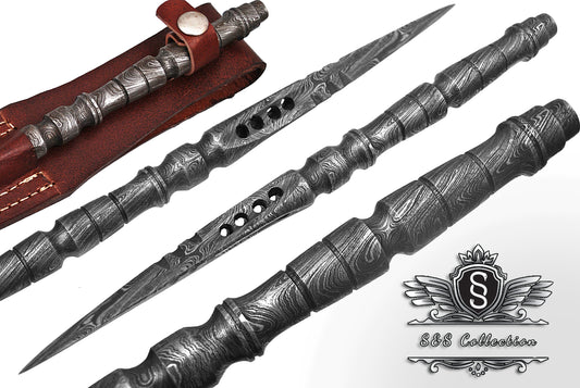 Custom Handmade Fixed Blade Damascus Wootz Ice Pick Dagger Knife