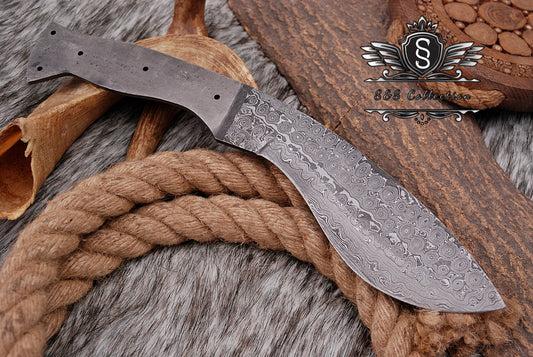 Custom forged Damascus steel handmade Hunting Blank Blade Kukri Knife Personalized Camping tool Groomsman Gift, Gifts For Men, Gift for dad, Outdoor Gift for Husband