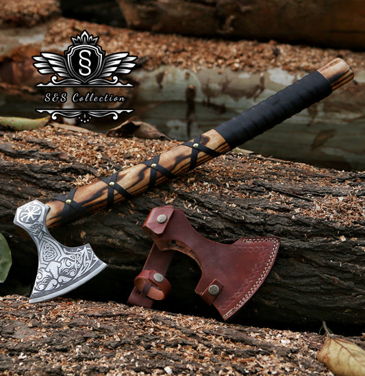 PERSONALIZED Engraved VIKING AXE Handmade Perfect Gift for Dad Boyfriend Christmas Holiday Gifts for Him Leather Case Unique Gifts for Dad