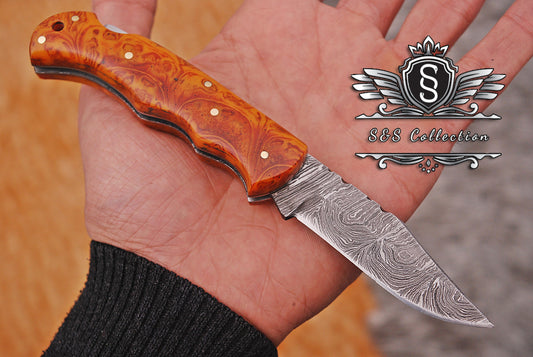 Handmade Damascus steel Pocket Knife Father's Day Gift For Men Groomsman Personalized Gift Wedding Anniversary Gift for Boyfriend Husband