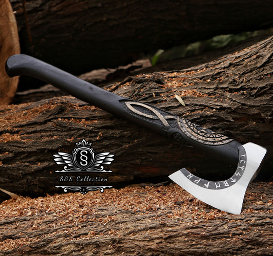 Custom Gift Hand Forged Carbon Steel VIKING AXE with Ash Wood Shaft, Wedding Gift, Axe, Axes Best Birthday & Anniversary Gift For Him