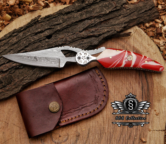 Handmade Damascus steel Pocket Knife Father's Day Gift For Men Groomsman Personalized Gift Wedding Anniversary Gift for Boyfriend Husband