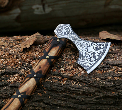 PERSONALIZED Engraved VIKING AXE Handmade Perfect Gift for Dad Boyfriend Christmas Holiday Gifts for Him Leather Case Unique Gifts for Dad