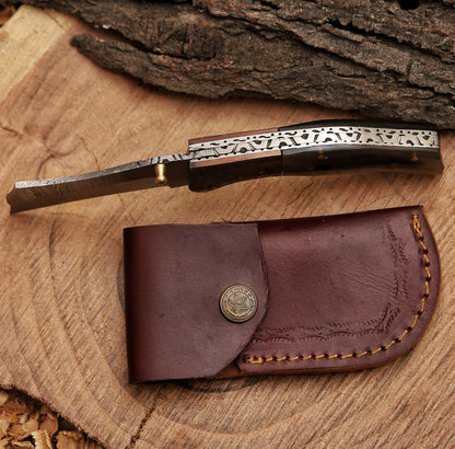 Handmade Damascus steel Pocket Knife Father's Day Gift For Men Groomsman Personalized Gift Wedding Anniversary Gift for Boyfriend Husband