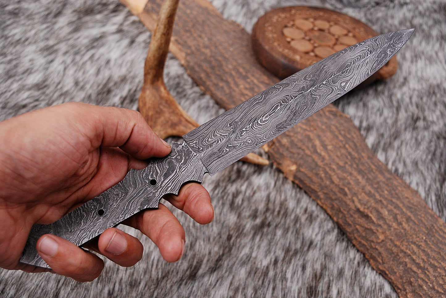 Custom forged Damascus steel handmade Hunting Blank Blade Knife Personalized Camping tool Groomsman Gift, Gifts For Men, Gift for dad, Outdoor Gift for Husband