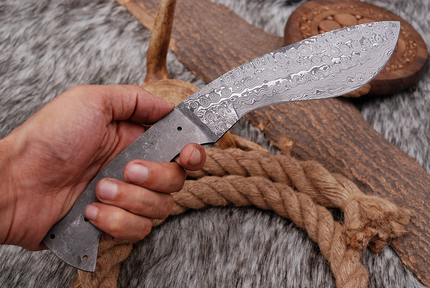 Custom forged Damascus steel handmade Hunting Blank Blade Kukri Knife Personalized Camping tool Groomsman Gift, Gifts For Men, Gift for dad, Outdoor Gift for Husband