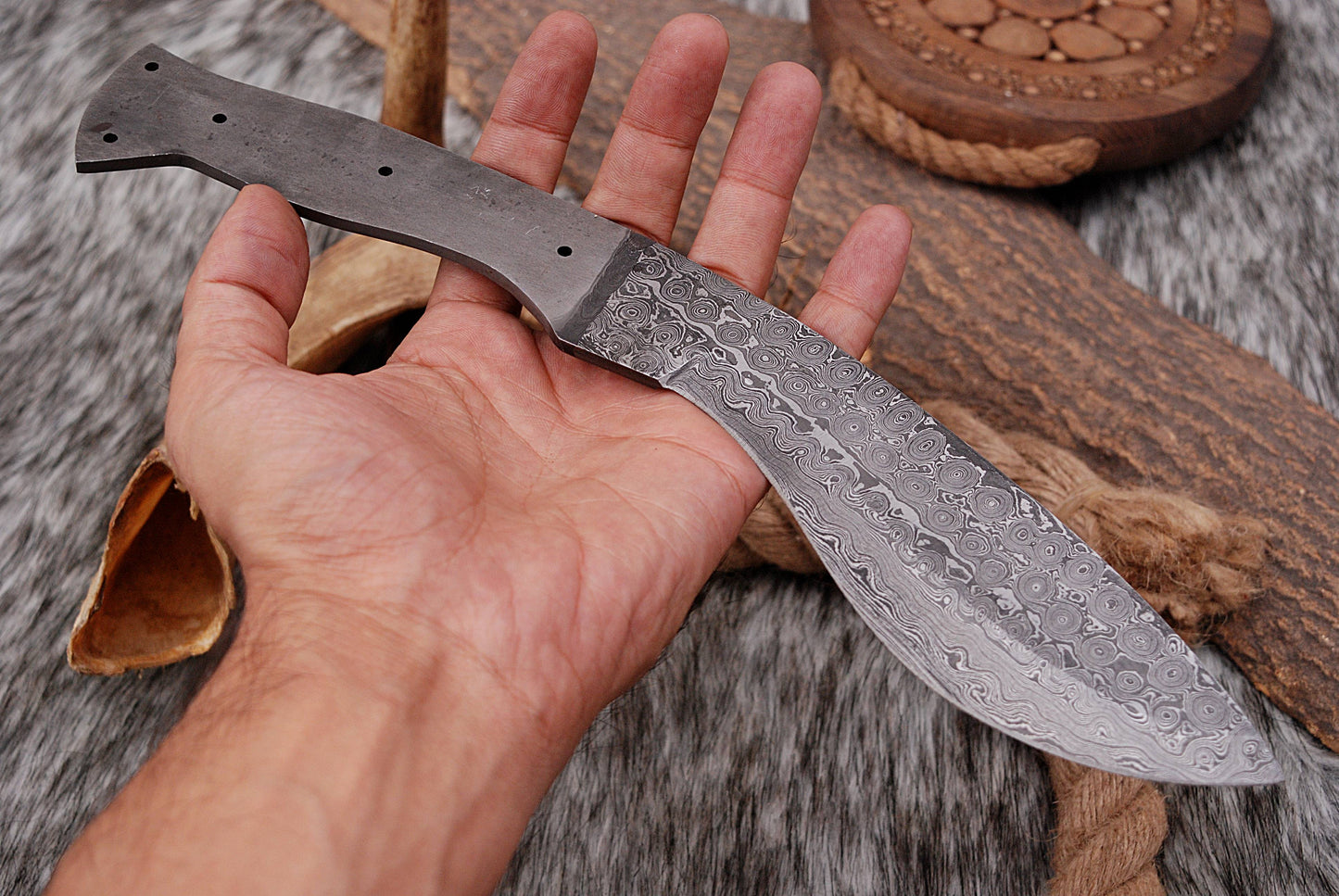 Custom forged Damascus steel handmade Hunting Blank Blade Kukri Knife Personalized Camping tool Groomsman Gift, Gifts For Men, Gift for dad, Outdoor Gift for Husband