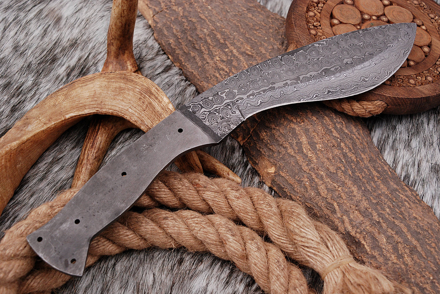 Custom forged Damascus steel handmade Hunting Blank Blade Kukri Knife Personalized Camping tool Groomsman Gift, Gifts For Men, Gift for dad, Outdoor Gift for Husband